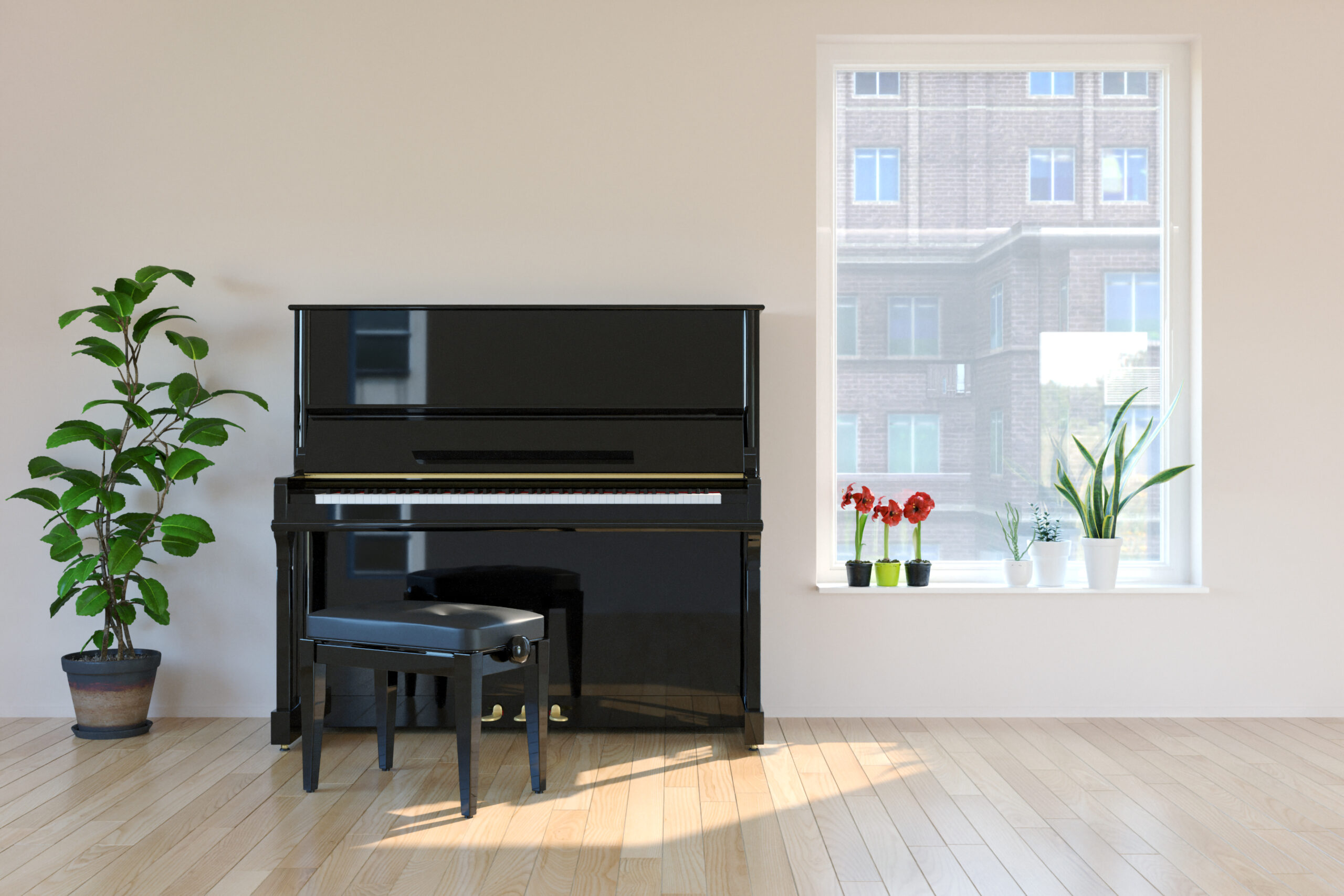 piano room interior in scandinavian style. Mock-up interior. 3d Illustration.